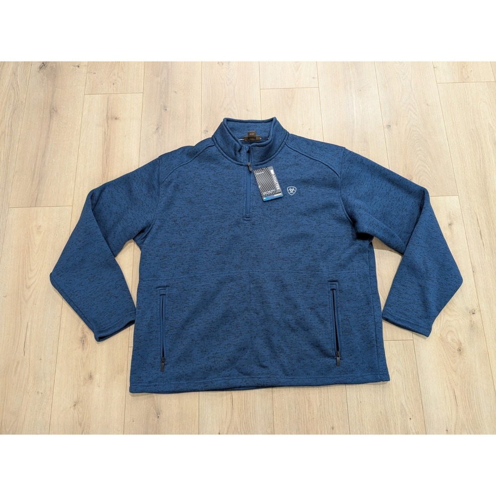 Ariat Mens Caldwell Logo 1/4 Zip Pullover Sweatshirt 2XL Indigo Heather Blue NWT